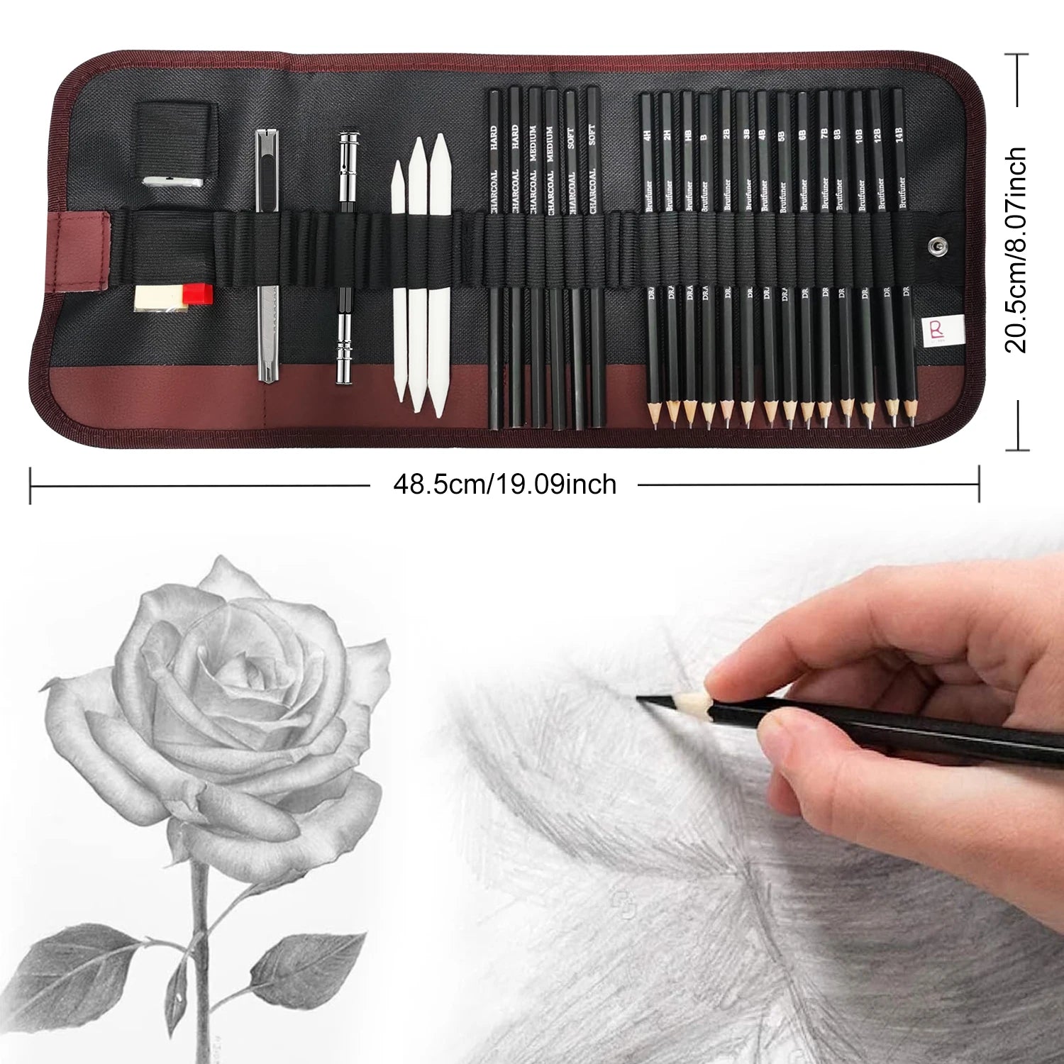 CowLost | standard-erasers-product_id-29pcs-portable-drawing-and-sketching-pencil-set-with-charcoal-sharpener-and-eraser |8