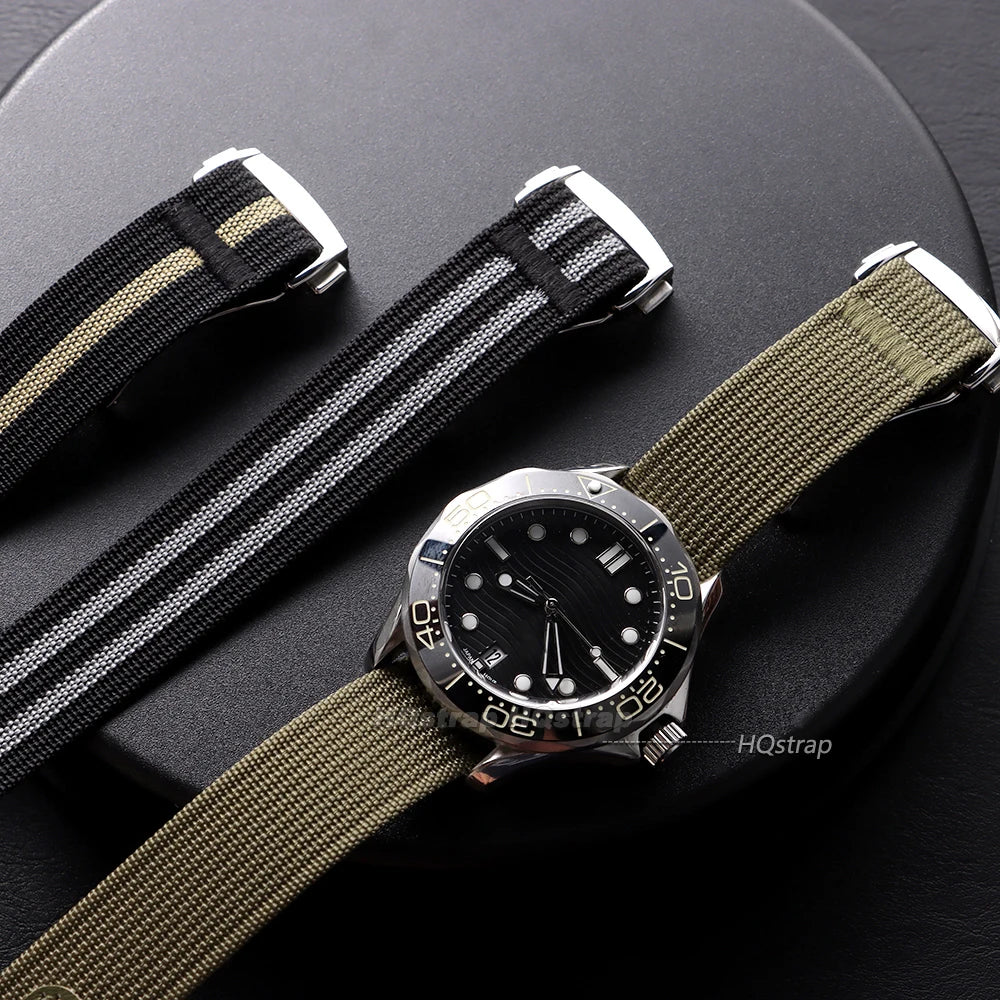 CowLost | product_id-20mm-ribbed-nylon-watch-strap-for-omega-swatch-moonswatch-with-stainless-steel-folding-buckle-unisex-sport-replacement-band |10
