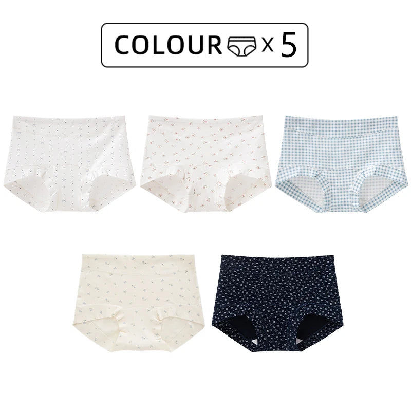 CowLost | product_id-fallsweet-5pcs-plus-size-womens-cotton-seamless-plaid-briefs-high-elastic-underwear |12