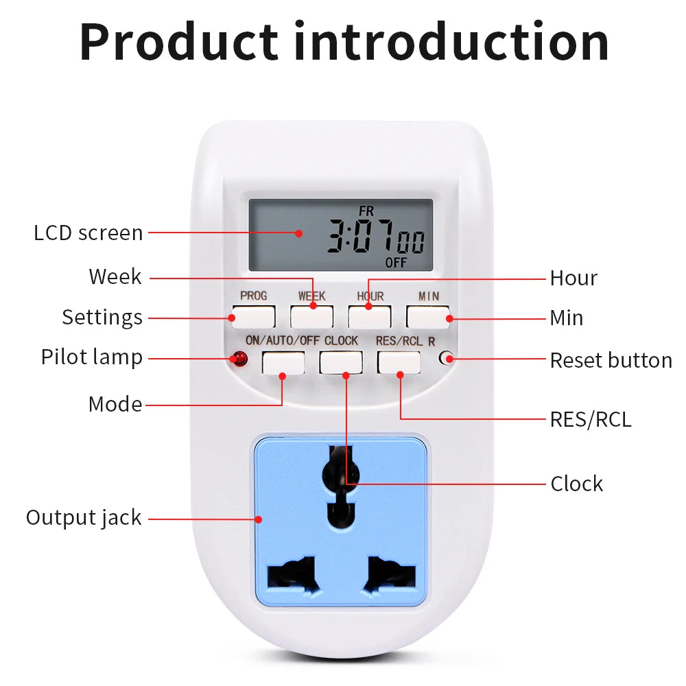 220V JUANJUAN Digital 7-Day Programmable Timer Socket EU Plug Smart Switch