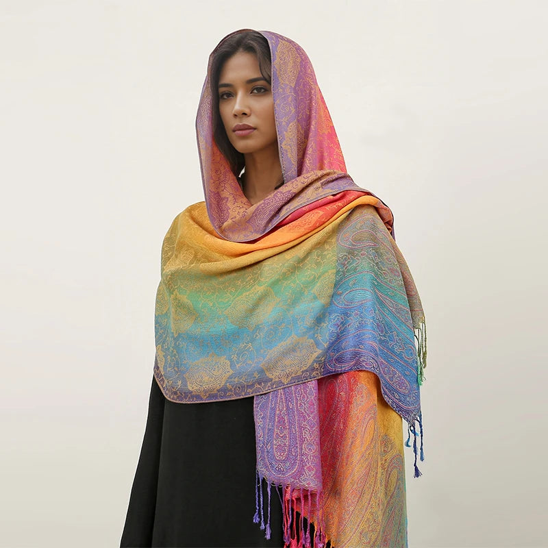 CowLost | rainbow-colors-winter-warm-thick-ethnic-style-jacquard-scarf |14