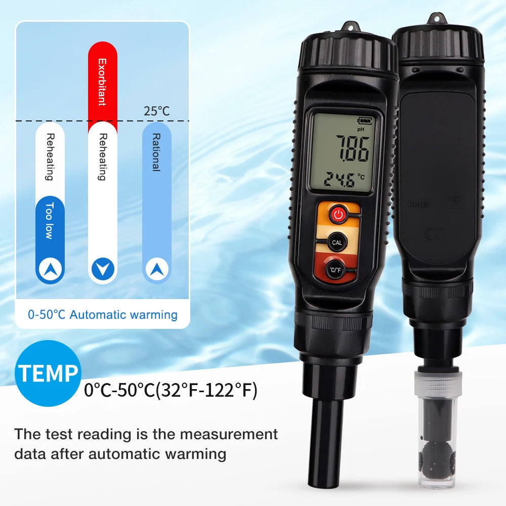 LCD Digital PH Meter 0.00-14.00 Handheld Soil, Food, Dough Acidity Tester for Fruit, Cheese, Meat, Skin