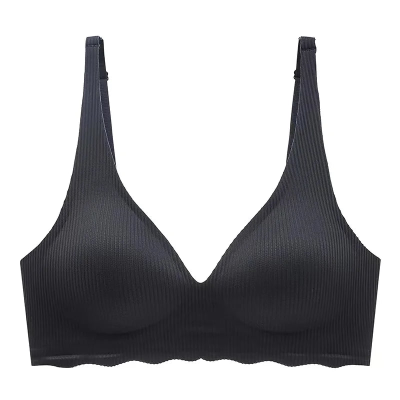 CowLost | product_id-seamless-womens-striped-thin-semi-fixed-cup-bra-for-small-chest-support |14
