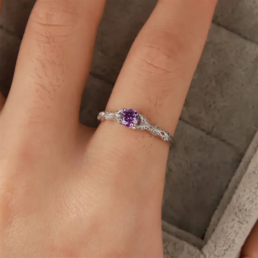 Autumn Winter Light Luxury Amethyst Zirconia Women's Fashion Ring