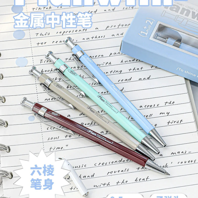 CowLost | product_id-planwith-hexagonal-metal-gel-pen-0-5mm-black-ink-retractable-anti-roll-comfortable-grip |3