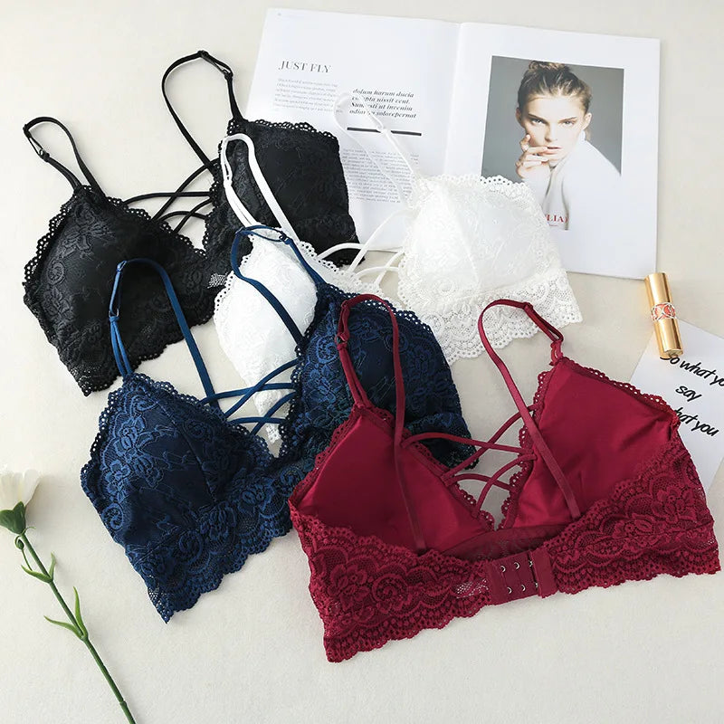 CowLost | product_id-floral-lace-v-neck-padded-non-wire-push-up-bralette-for-women |10