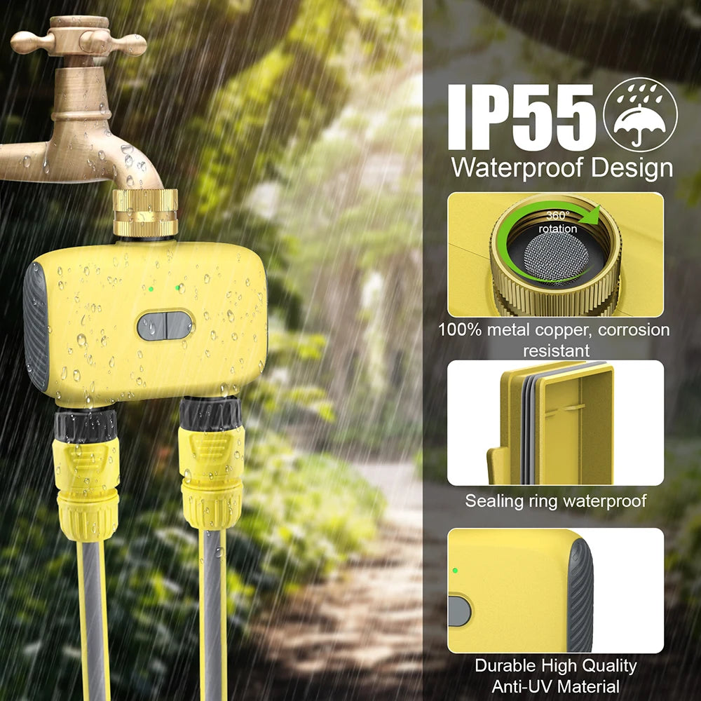 Bluetooth 2-Zone WiFi Sprinkler Timer IP55 Waterproof Garden Irrigation Controller 3/4" Faucet Timer