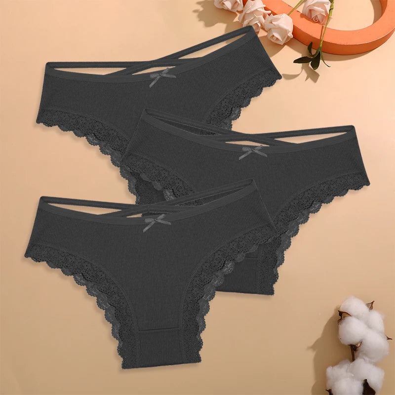 CowLost | activewear-pants-finetoo-4pcs-women-s-cotton-striped-lace-briefs |21