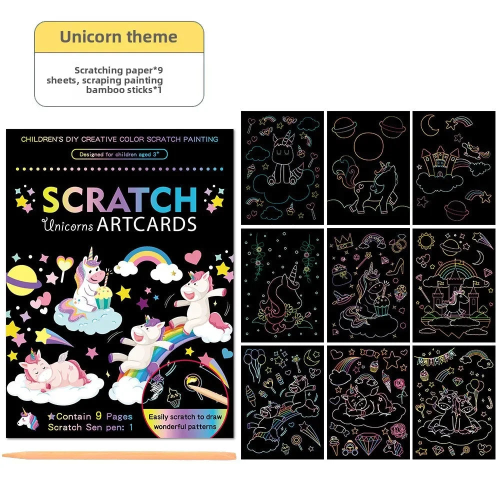 CowLost | product_id-9pcs-magic-rainbow-scratch-art-painting-kit-cartoon-animal-diy-educational-toy |18