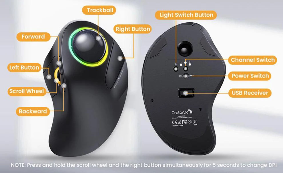 CowLost | jomaa-bluetooth-rgb-trackball-mouse-2-4ghz-wireless-finger-control-rechargeable-ergonomic-backlit-rollerball-mice-for-mac-ipad |14