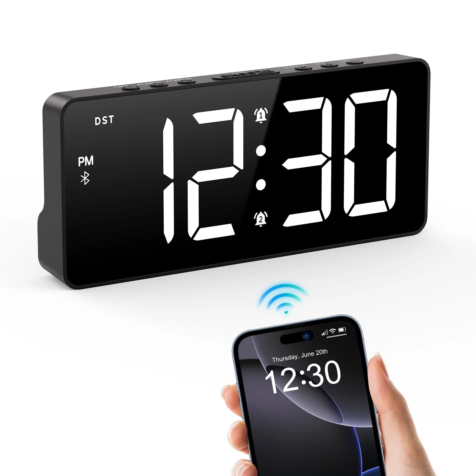 ORIA 7" LED Digital Alarm Clock with Bluetooth, Dual Alarm & 5 Brightness Levels for Home Office