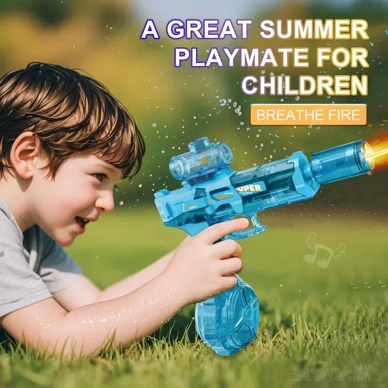 Automatic Electric Water Gun Toy with Simulated Firing, Recoil, and Sensor Lights for Kids