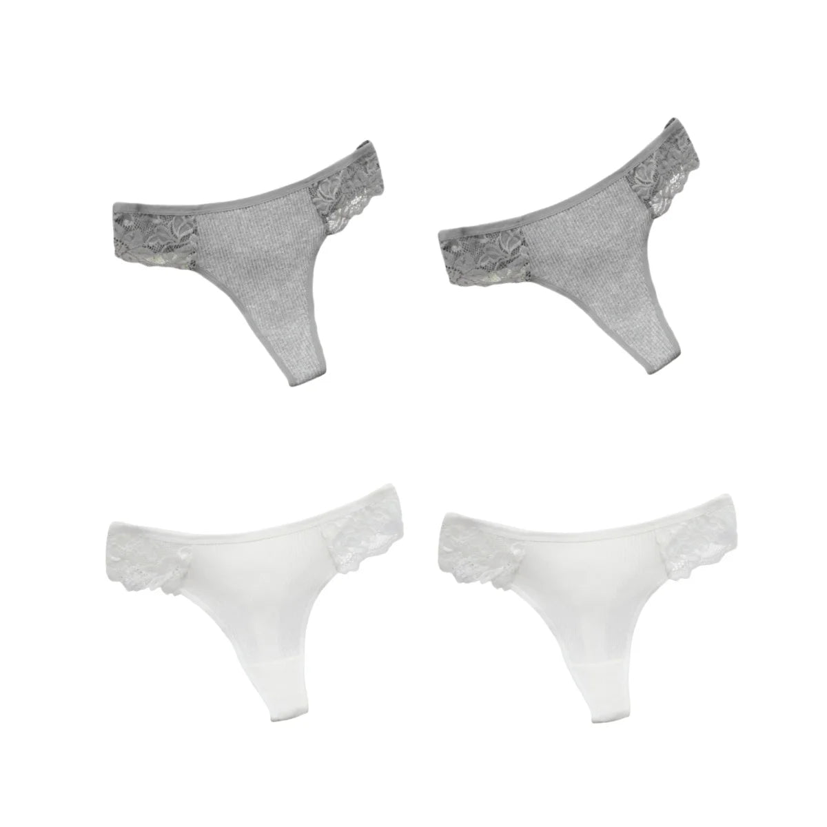 CowLost | product_id-4pcs-women-s-cotton-low-waist-lace-trim-solid-color-g-string-thongs-set |20