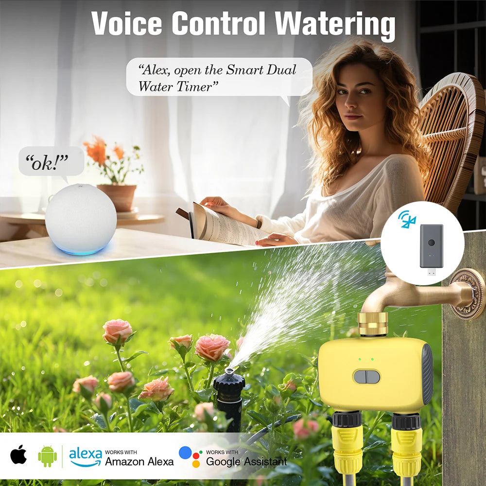 Bluetooth 2-Zone WiFi Sprinkler Timer IP55 Waterproof Garden Irrigation Controller 3/4" Faucet Timer
