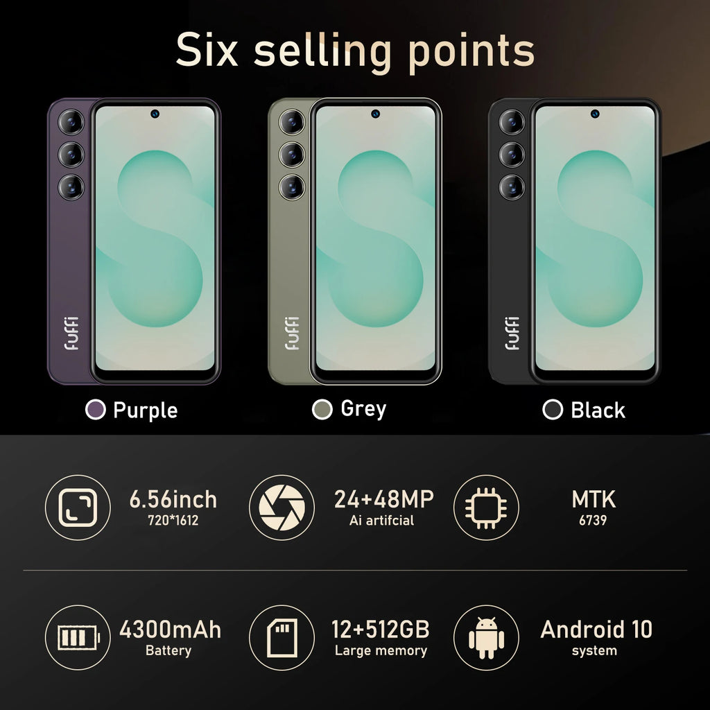 CowLost | fuffi-s24-pro-smartphone-android-4300mah-12gb-ram-512g-rom-6-56-inch-phone-720x1612hd-24mp-48mp-4g-network-mobile-phone |7