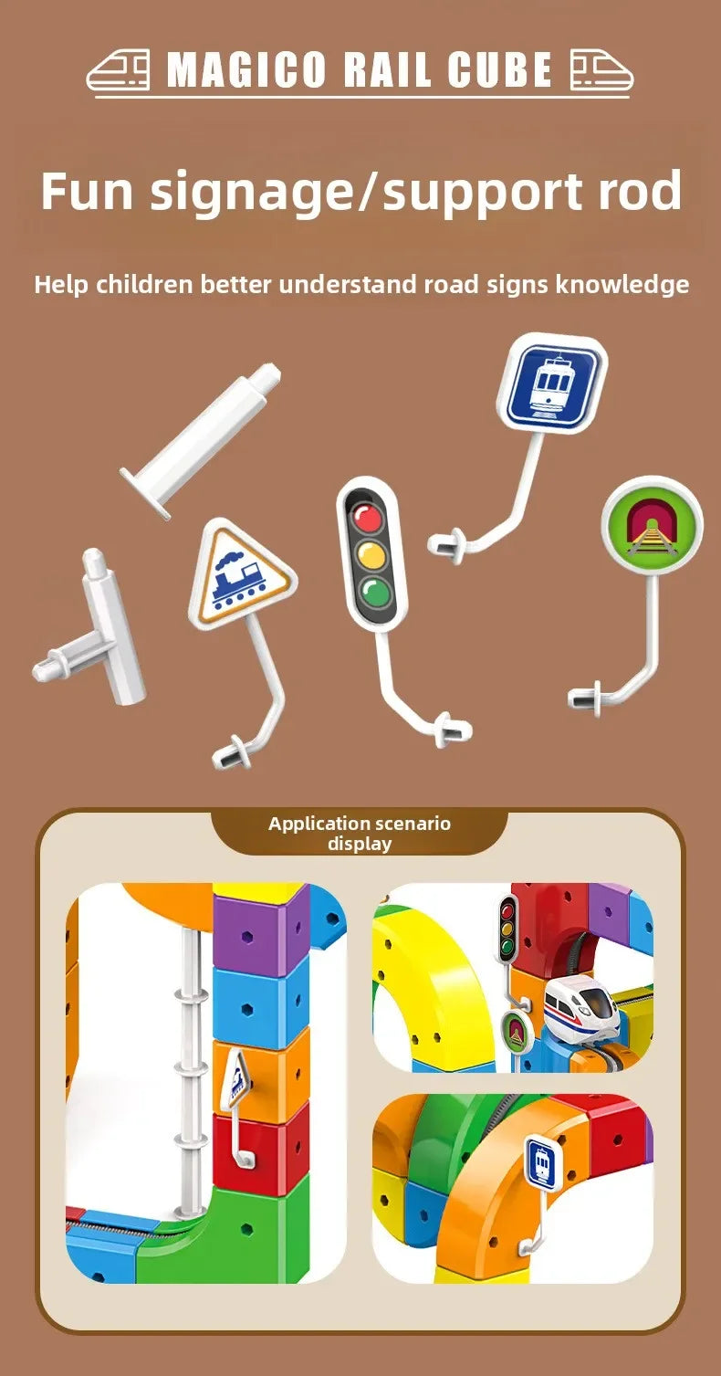 Children Magnetic Rail Car Cube DIY Building Blocks Educational Track Train Toy Christmas Gift