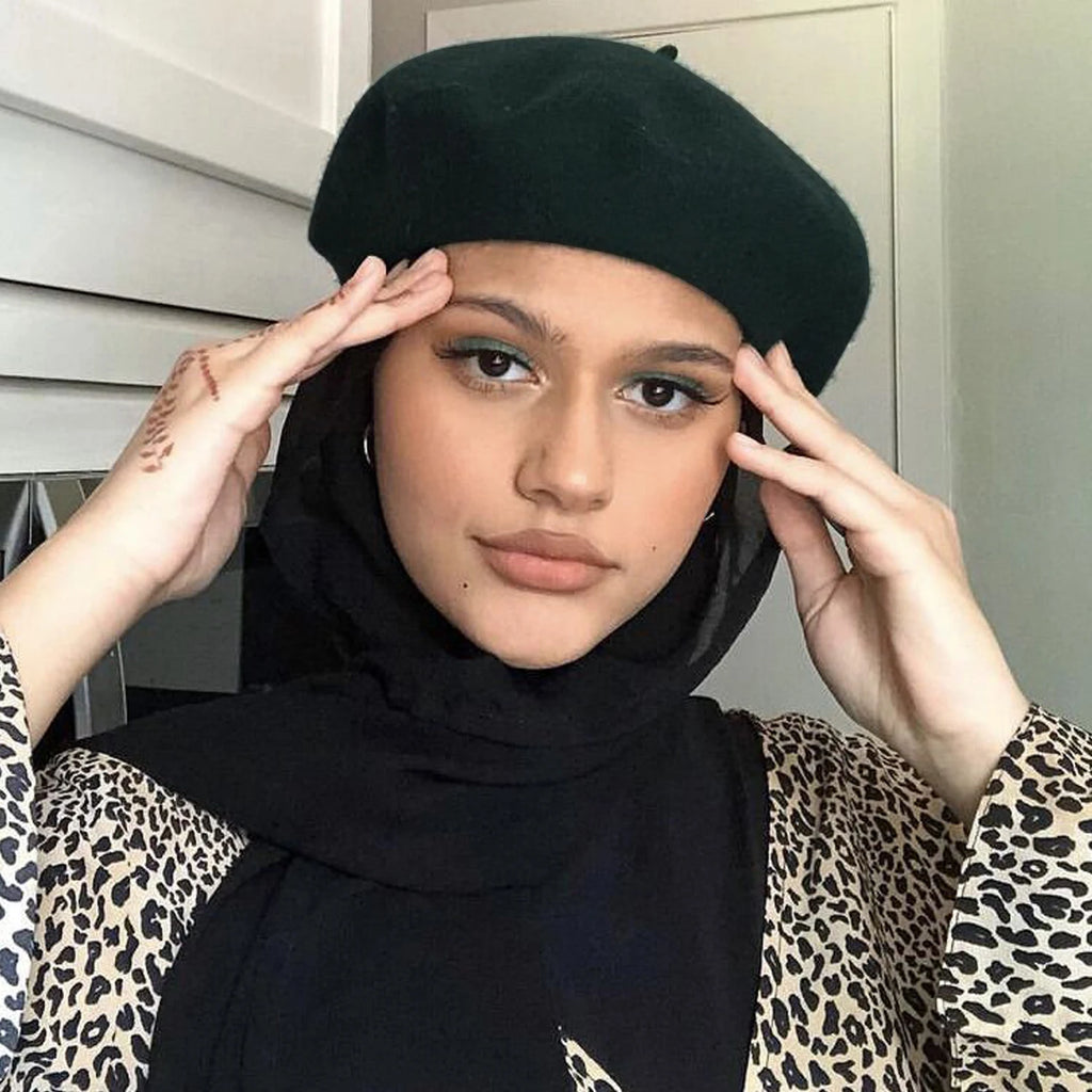 CowLost | musilm-women-french-style-beret-hats-with-chiffon-hijab |1