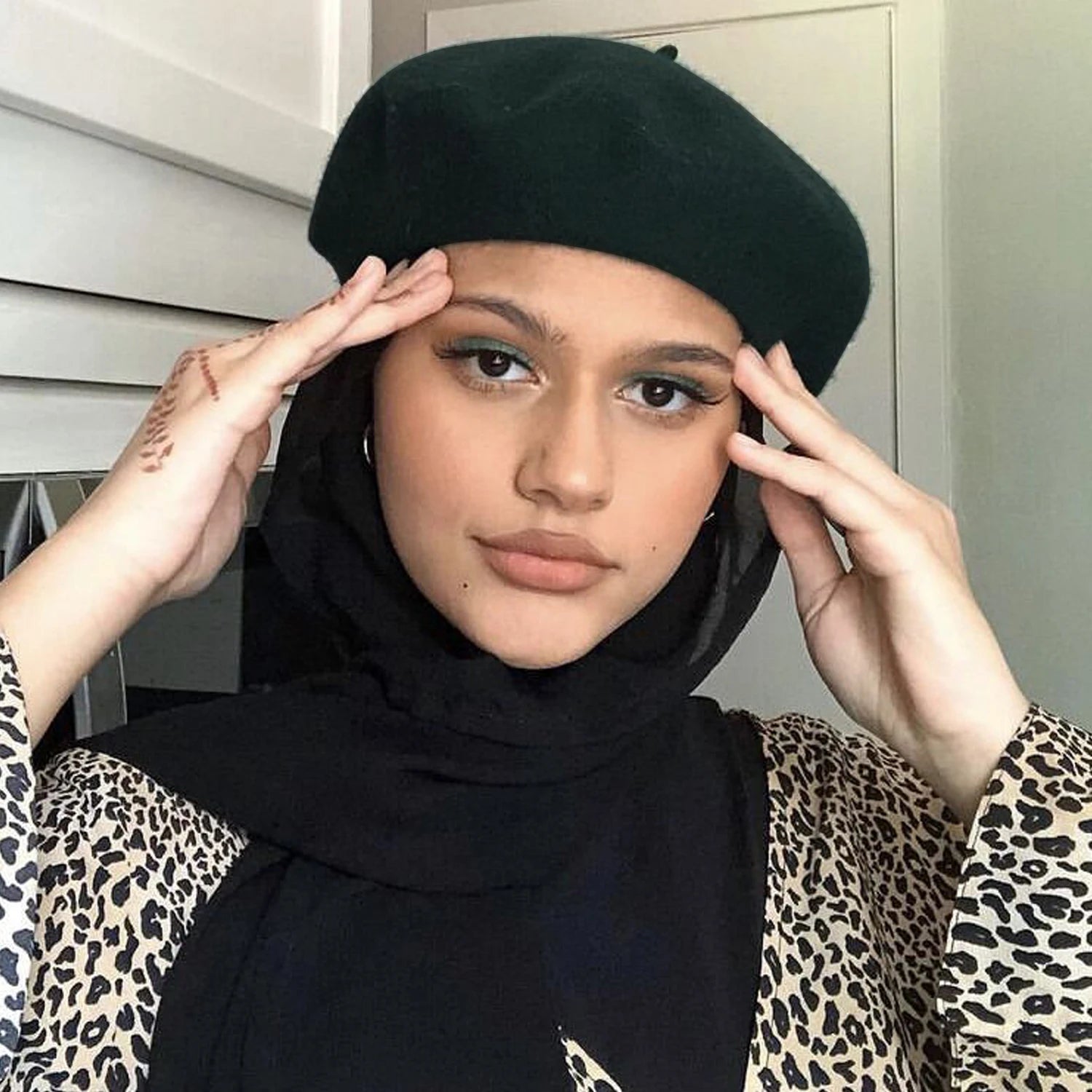 CowLost | musilm-women-french-style-beret-hats-with-chiffon-hijab |1