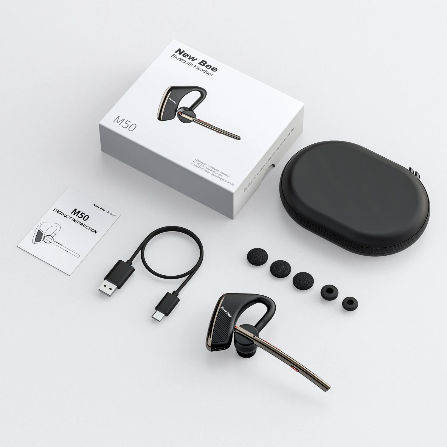 CowLost | new-bee-m50-bluetooth-headset-wireless-earpiece-earphones-24-hrs-talk-time-v5-2 |6