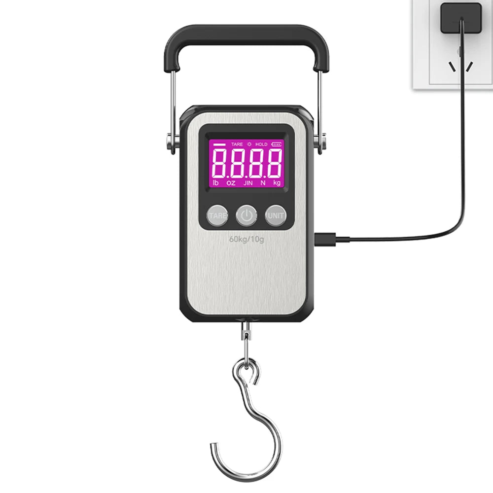 JUANJUAN 60kg/10g Portable Digital Hanging Scale LCD Rechargeable for Luggage & Fishing