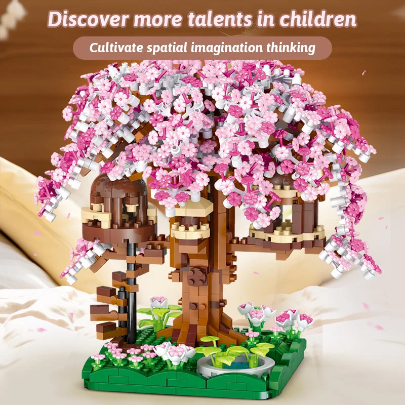 CowLost | product_id-pink-cherry-blossom-rainbow-treehouse-building-block-toy-for-parent-child-assembly |4