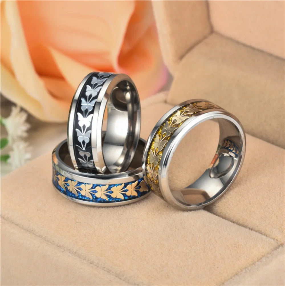 Stainless Steel Butterfly Rings for Women and Men, Sizes 6-13, Valentine's Day Jewelry Gift