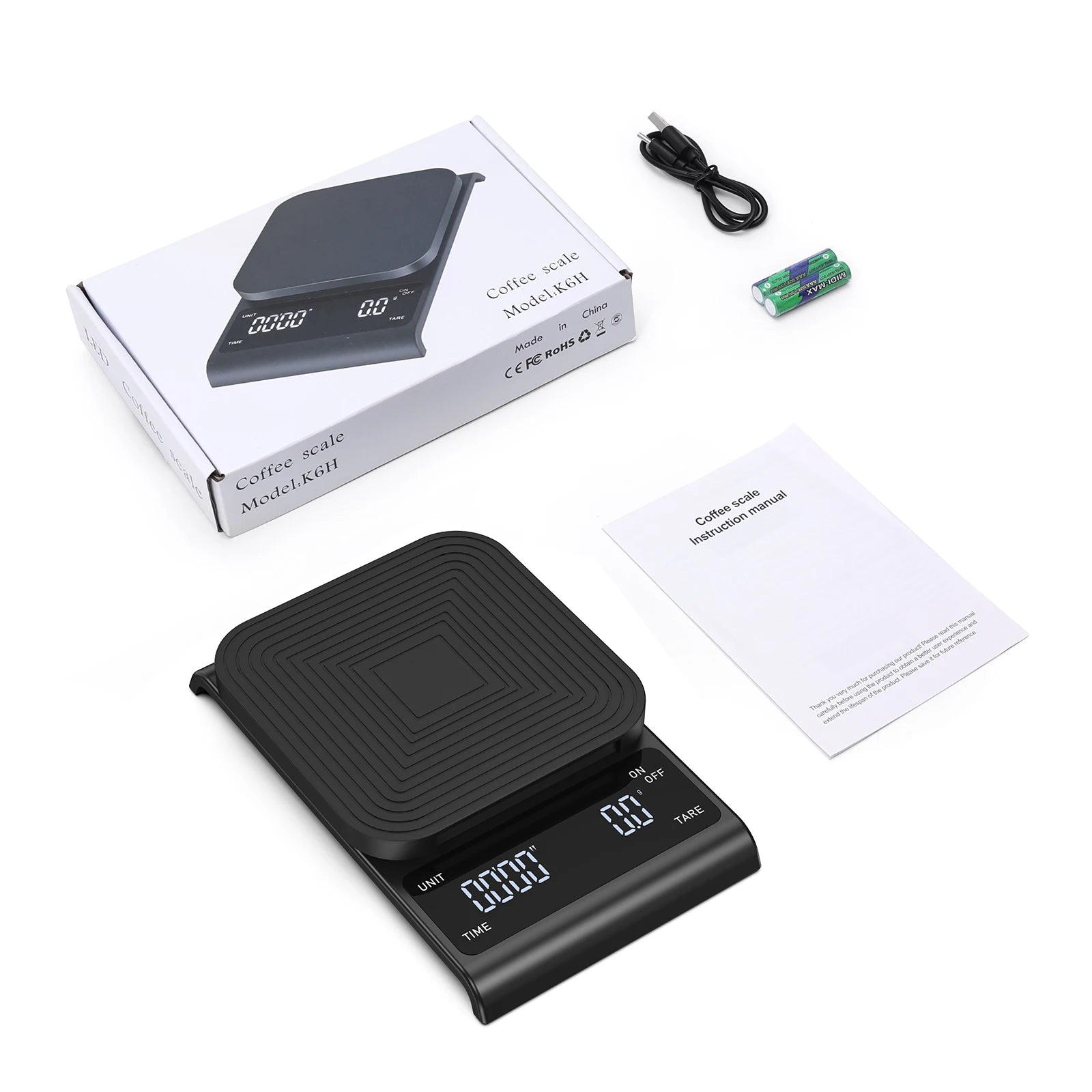 Digital Coffee Scale 3kg/0.1g Rechargeable Drip Espresso Scale with Timer for Kitchen