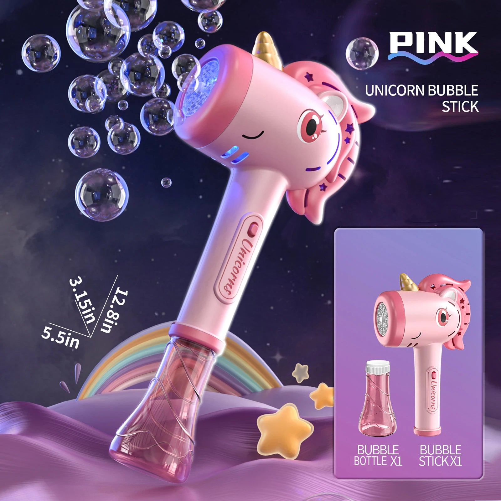 Cartoon Unicorn Automatic Bubble Machine Handheld Bubble Gun with Lights Outdoor Toy