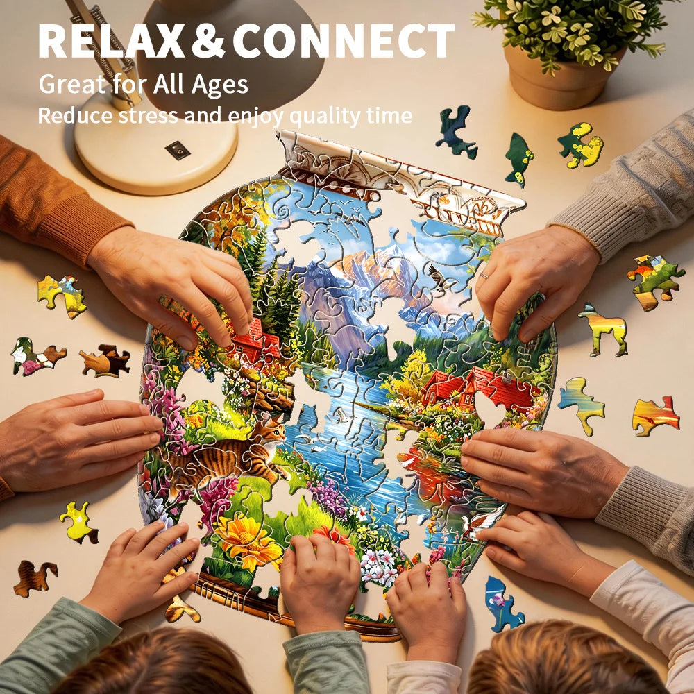 CowLost | product_id-premium-wooden-jigsaw-puzzle-vase-mountain-river-cat-landscape-irregular-animal-pieces-5a-difficulty |5
