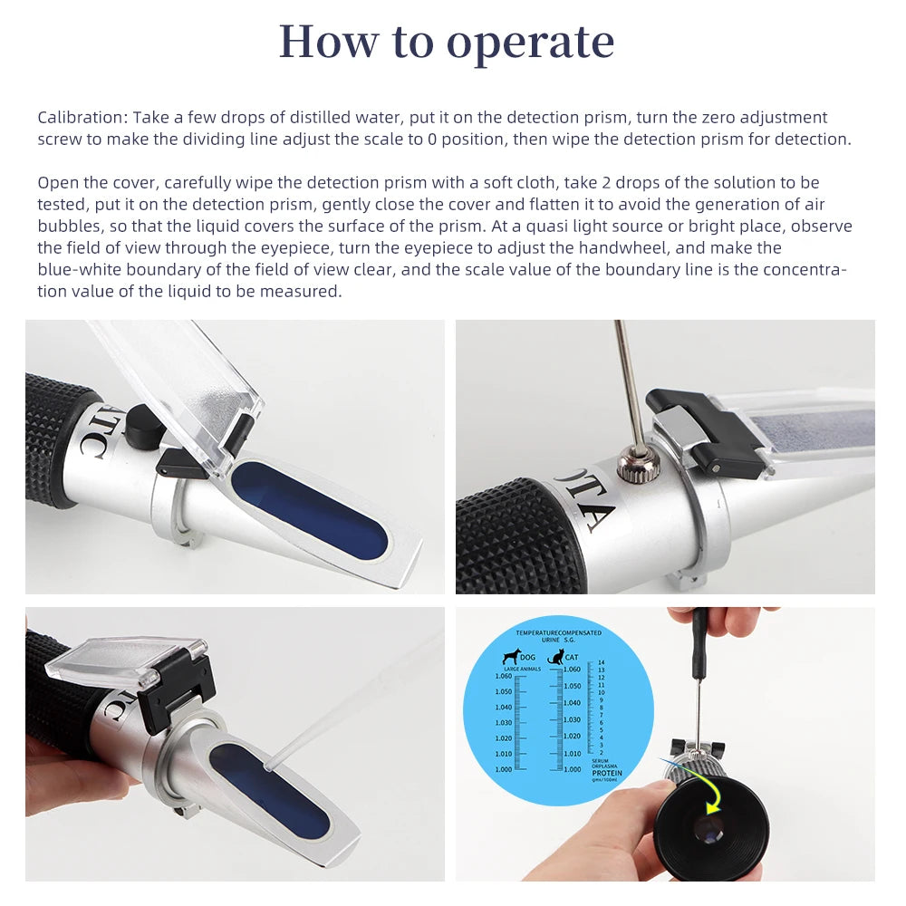 ATC Handheld Animal Serum Protein Refractometer 1.000-1.060RI for Cat Dog Urine Specific Gravity