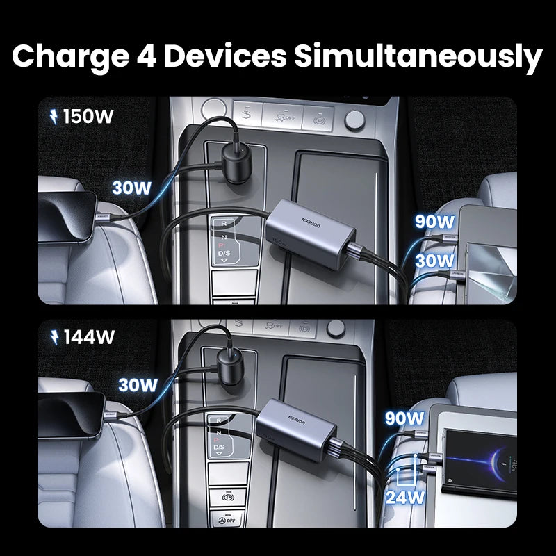 CowLost | ugreen-car-charger-150w-fast-charge-extender-4-usb-devices |4