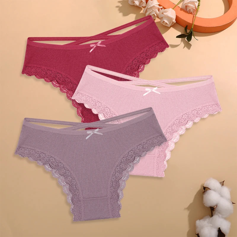 CowLost | activewear-pants-finetoo-4pcs-women-s-cotton-striped-lace-briefs |23