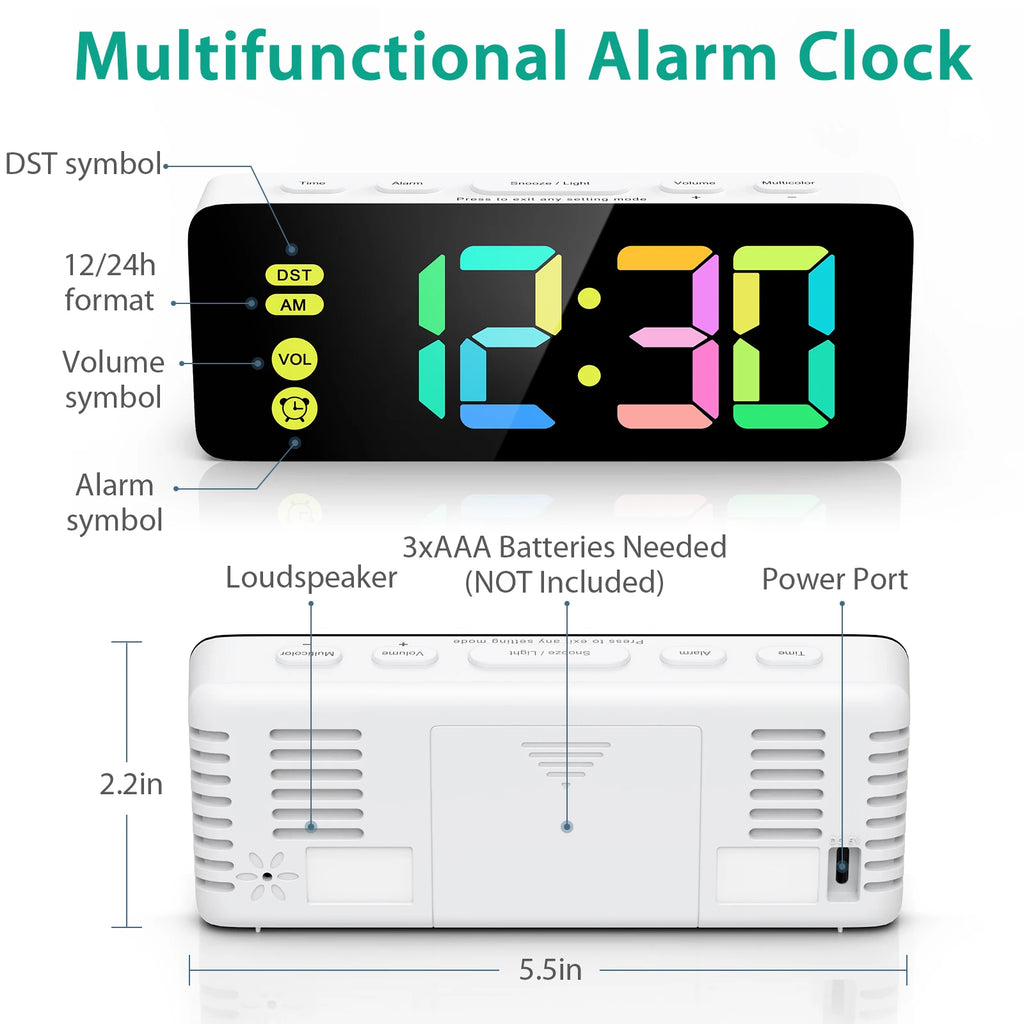 ORIA LED Digital RGB Alarm Clock with 12/24H Display for Bedroom Home Gift