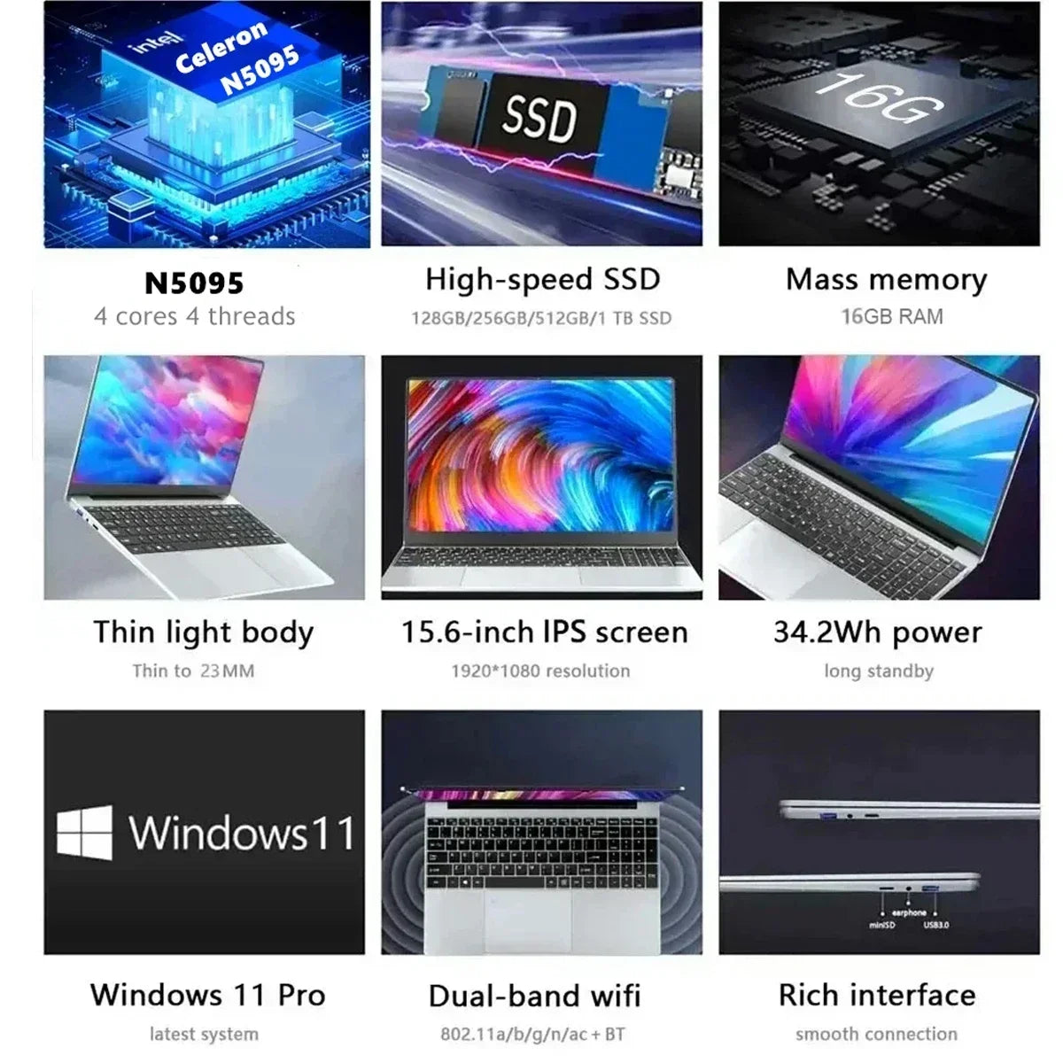 CowLost | carbayta-15-6-laptop-computer-intel-celeron-n5095-notebook-pc-16-32g-ram-128gb-2tb-ssd-office-study-pc-windows-11-1080p-laptops |2