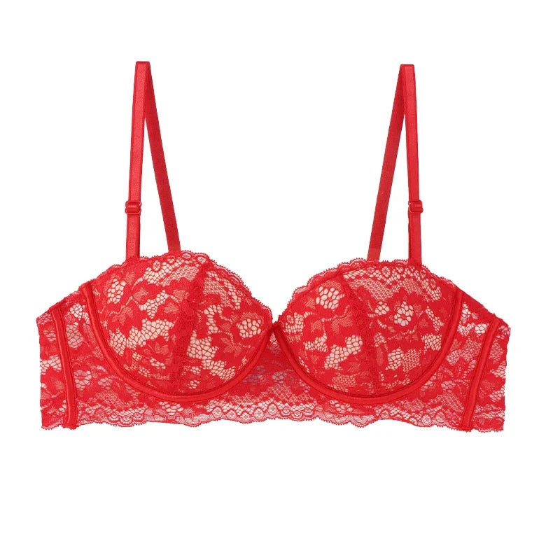 CowLost | black-lace-bra-women-small-chests-gathering-bralette-removable-shoulder-strap |18