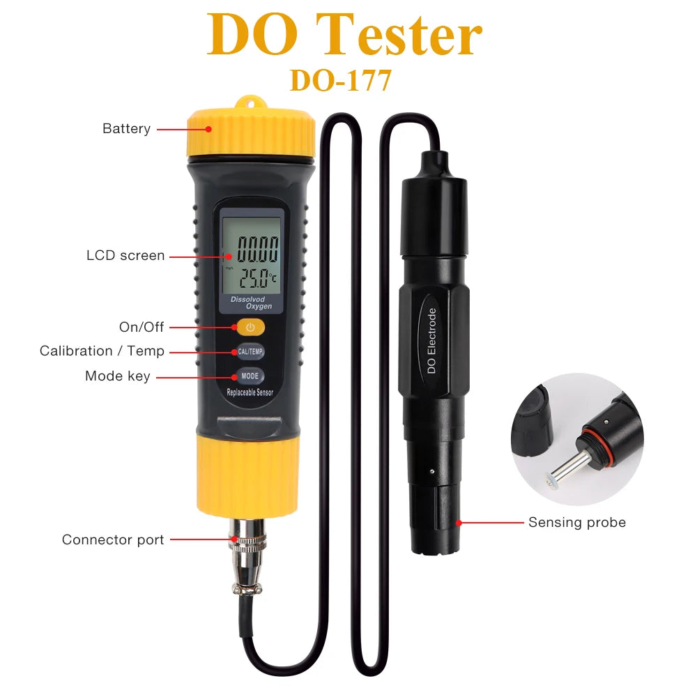 Bluetooth Digital Dissolved Oxygen Meter 0-20 mg/L DO Tester for Pool Hydroponics Aquaculture