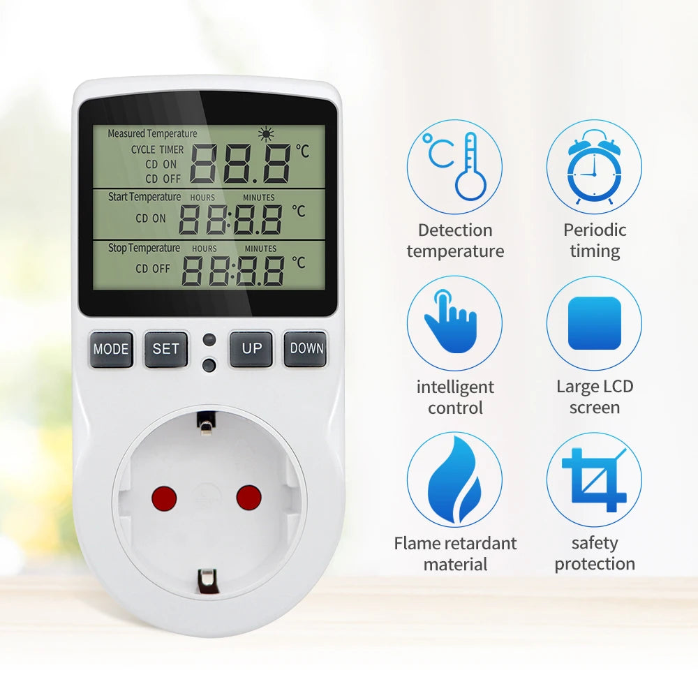 LCD Digital Thermostat Timer Socket EU/US/FR/UK/AU Temperature Controller with Timer Switch