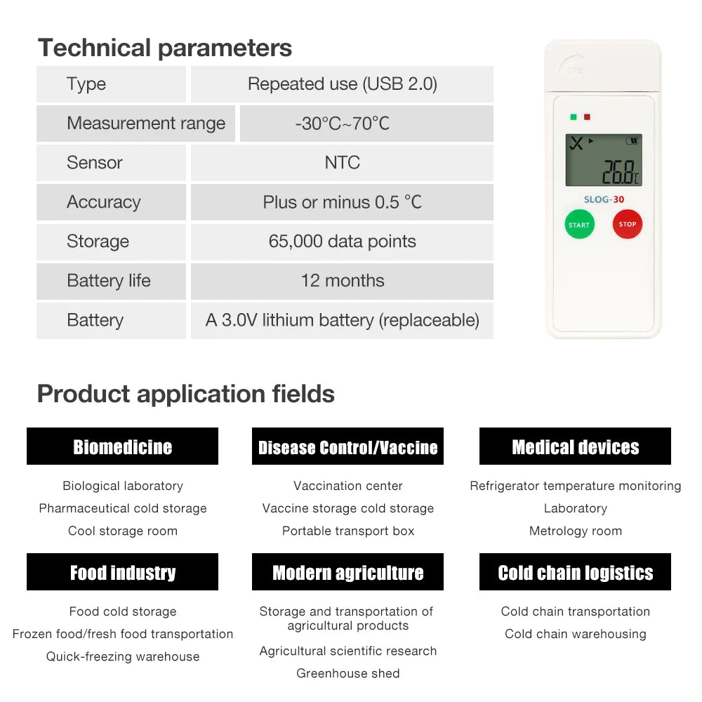 Reusable USB Temperature Data Logger 65000 Sets PDF Report for Food Medicine Vaccine Cold-Chain