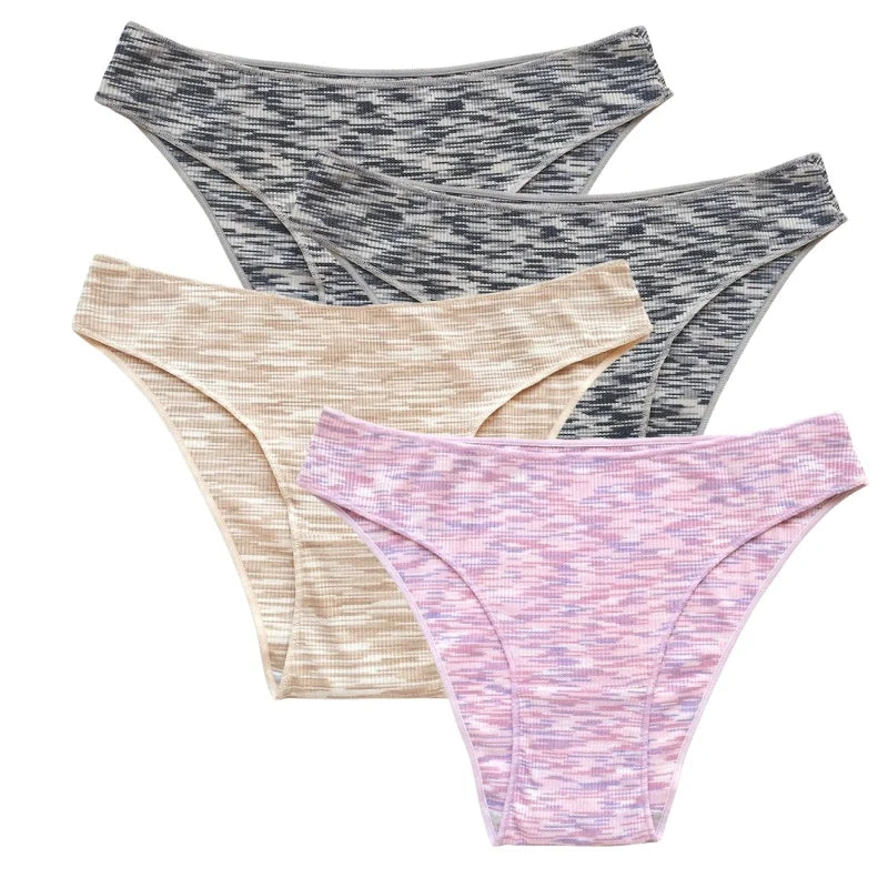 CowLost | 4pcs-set-womens-panties-low-rise-briefs-stretch-underwear-female-underpants-colorful-striped-panties-comfort-lingerie-s-xl |26