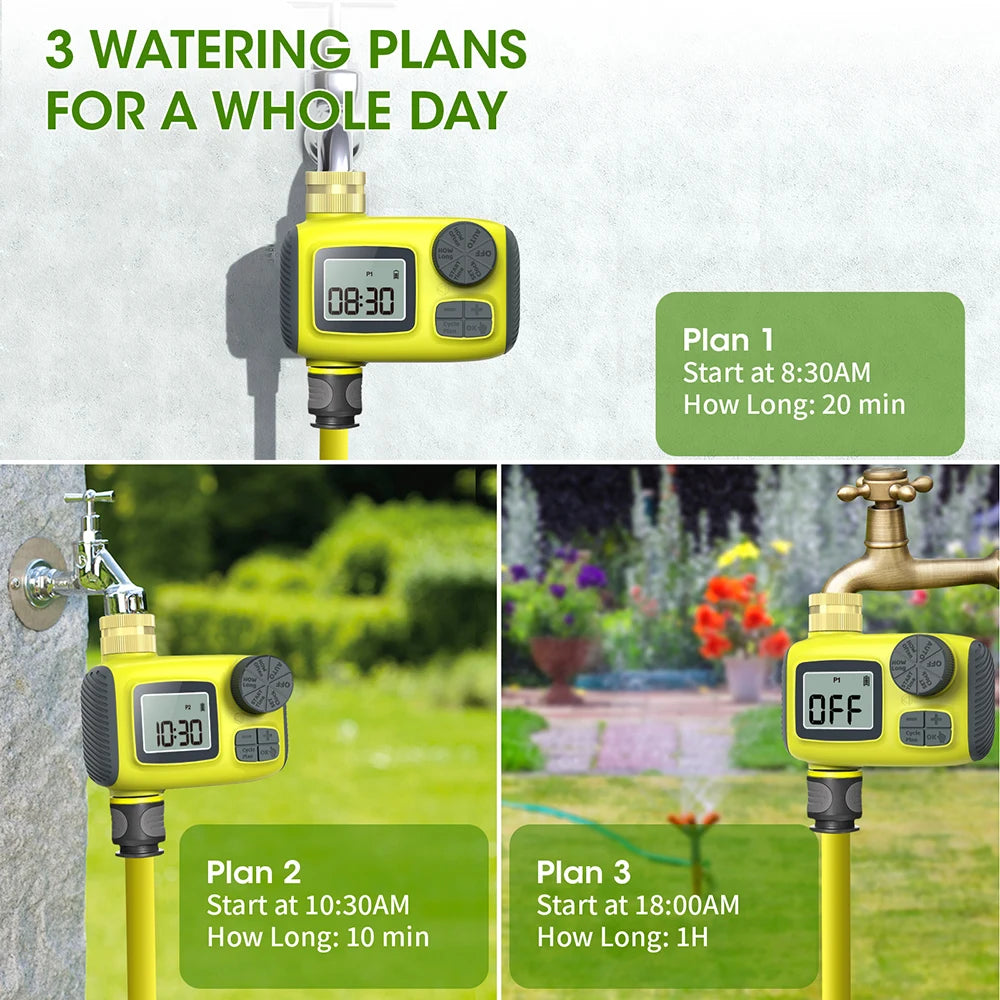 Intelligent 1-3 Zone Automatic Solar Water Timer Irrigation Controller for Garden Lawn