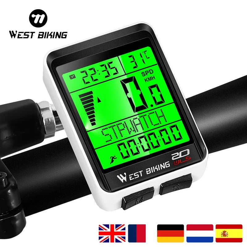 CowLost | west-biking-led-waterproof-bicycle-computer-wireless-5-language-cycling-bike-odometer-stopwatch-speedometer-2-1in-bike-computer |1