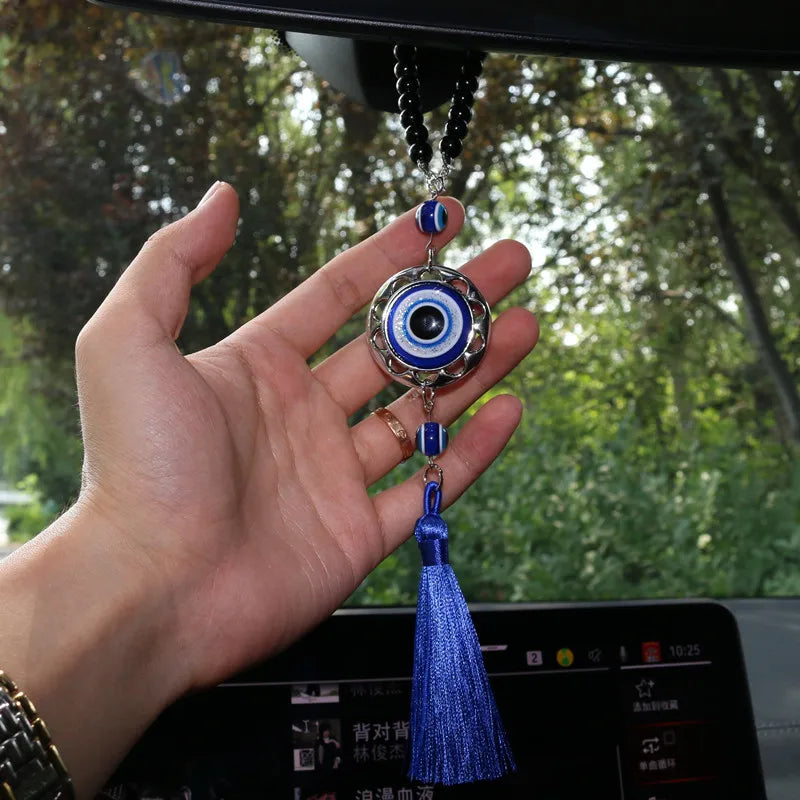CowLost | product_id-blue-evil-eye-crystal-tassel-car-rearview-mirror-pendant-halloween-talisman-gift |2