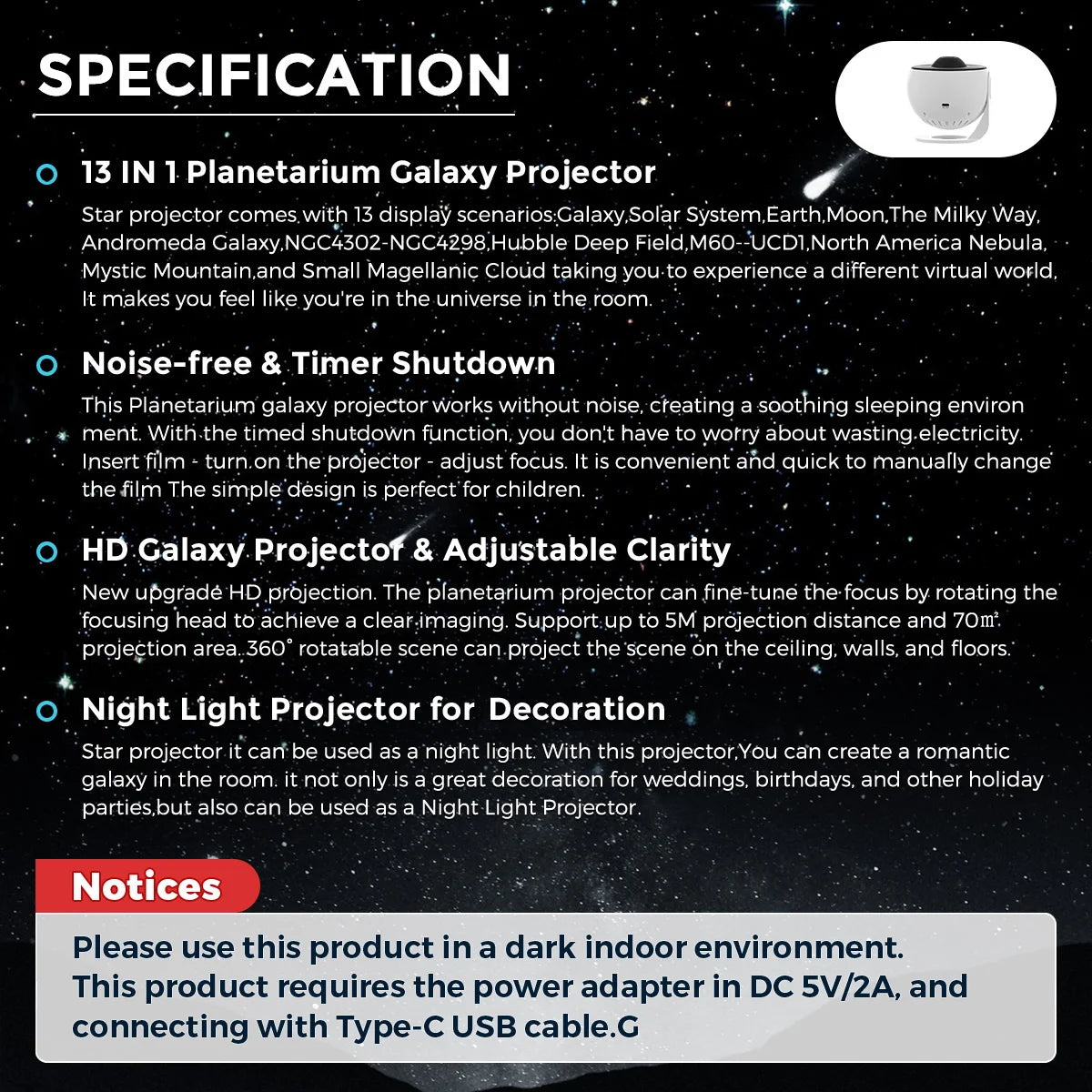 Mexllex HD Starry Sky Globe LED Galaxy Projection Night Light for Bedroom Party Gift