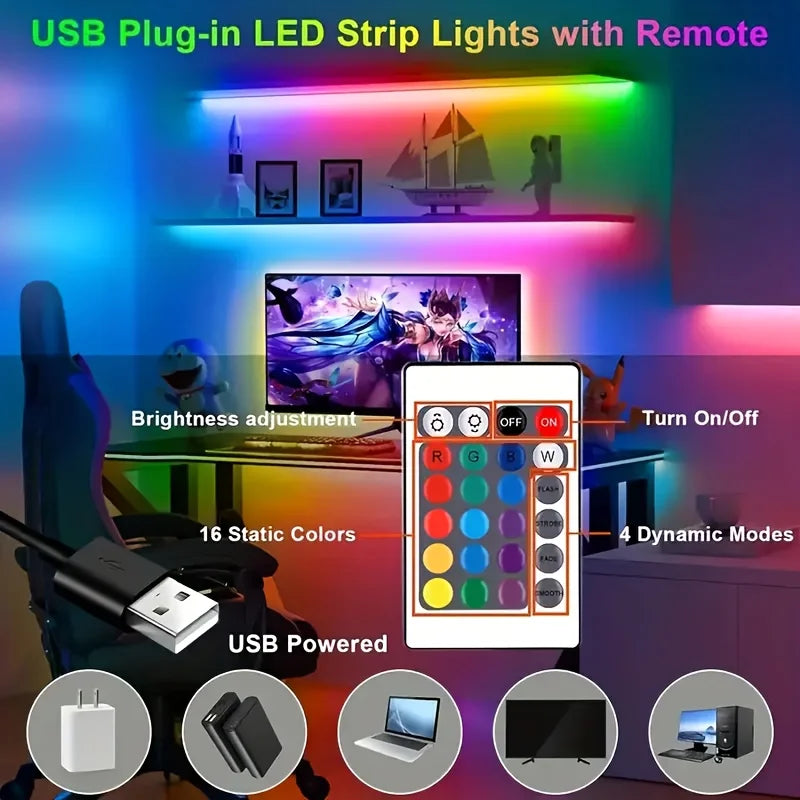 CowLost | tv-led-backlight-strips-bars-product_id-5050-rgb-usb-led-strip-light-with-24-key-remote-for-gaming-room-tv-backlight |4