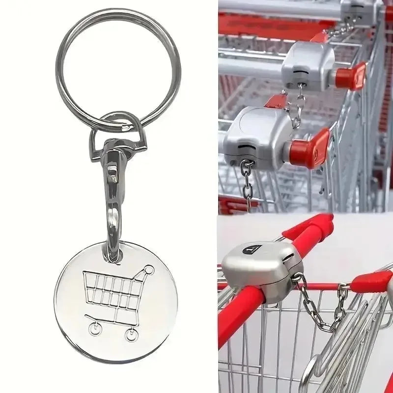 1/6Pcs Stainless Steel Trolley Tokens Keychains Portable Shopping Cart Key Rings Decoration