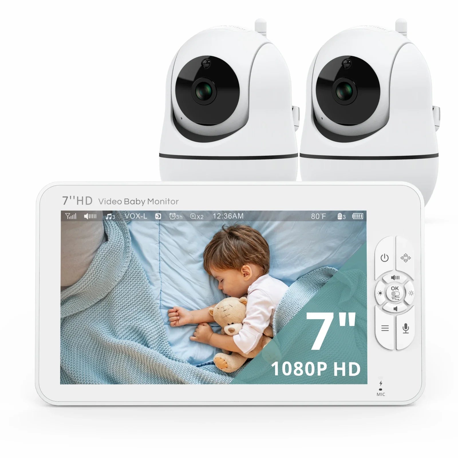 CowLost | baby-transport-accessories-babystar-7-hd-1080p-split-screen-baby-monitor-no-wifi-hack-proof-remote-zoom-pan-tilt-4000mah-battery |1