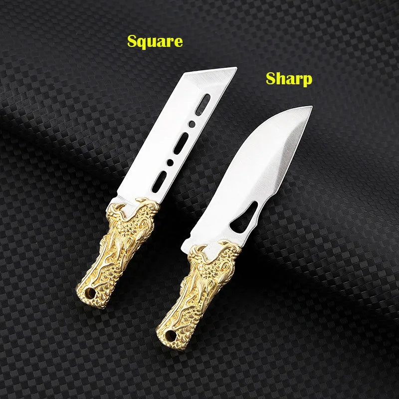 CowLost | activewear-pants-brass-dragon-head-mini-folding-knife-portable-edc-cutter |3