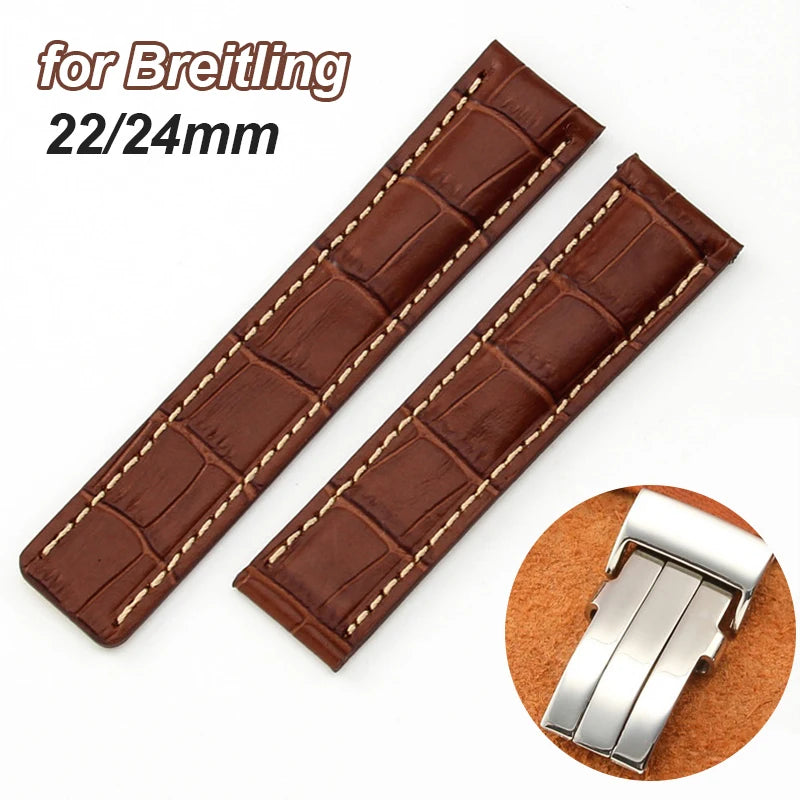 CowLost | bracelets-product_id-22mm-24mm-genuine-leather-cowhide-watchband-for-breitling-with-metal-folding-buckle |8