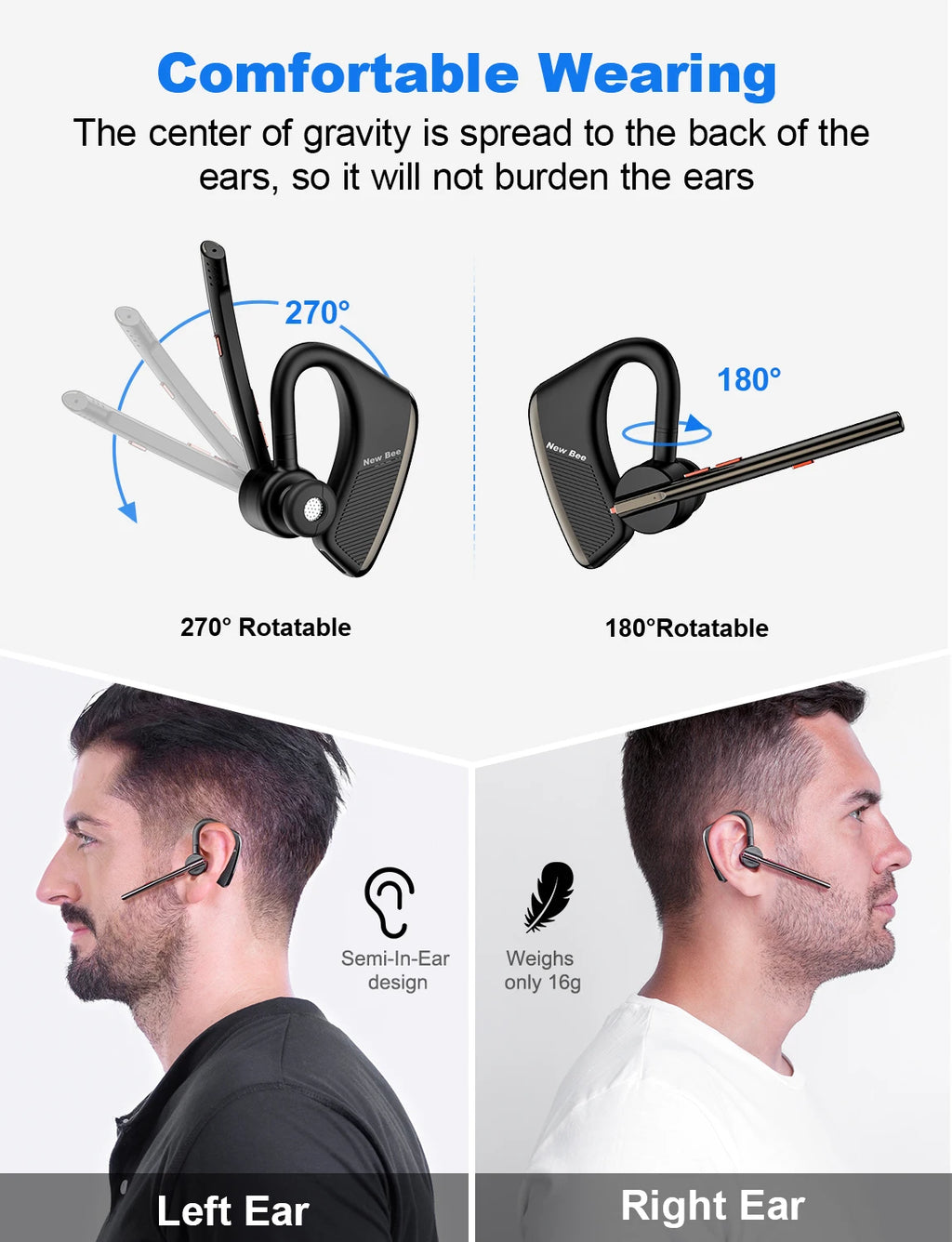 CowLost | new-bee-m50-bluetooth-headset-wireless-earpiece-earphones-24-hrs-talk-time-v5-2 |5