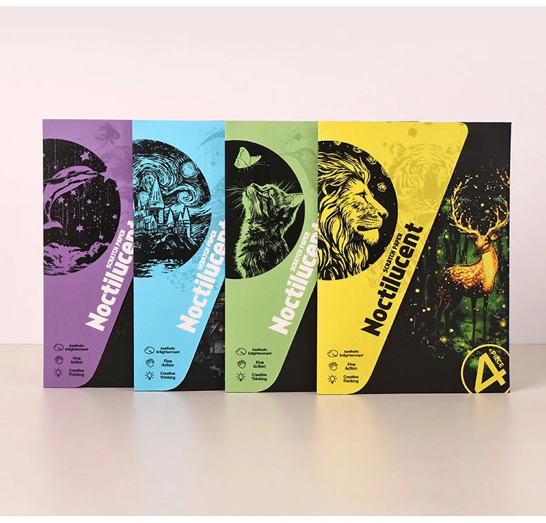 CowLost | product_id-4-pcs-a5-noctilucent-diy-scratch-painting-set-castle-landscape-animal-night-scenes |15